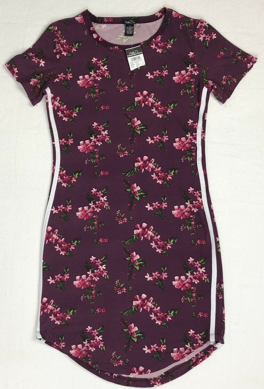 Rue 21 Dress Women Size S Plum Floral Print Sporty Athleisure Side Trim NWT